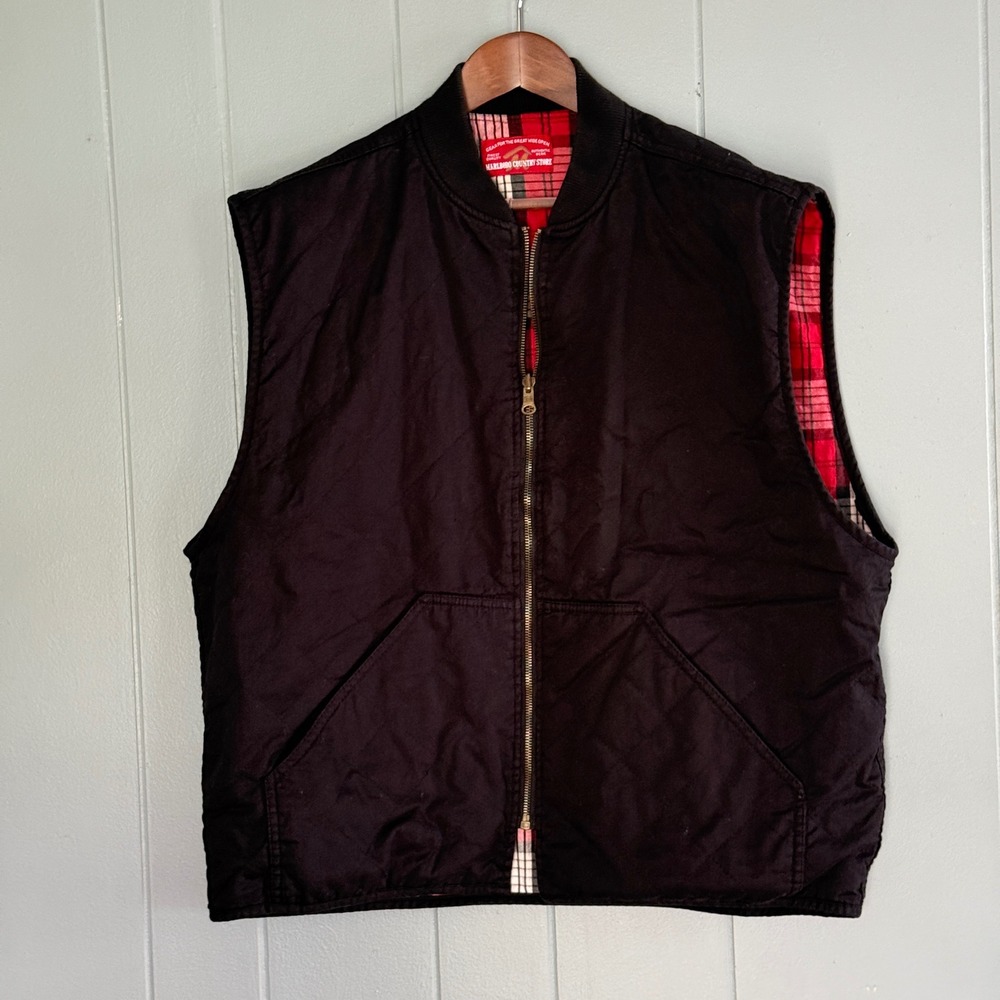 Marlboro Country Store Vest Mens L Reversible Plaid Canvas Gorpcore Workwear 90s